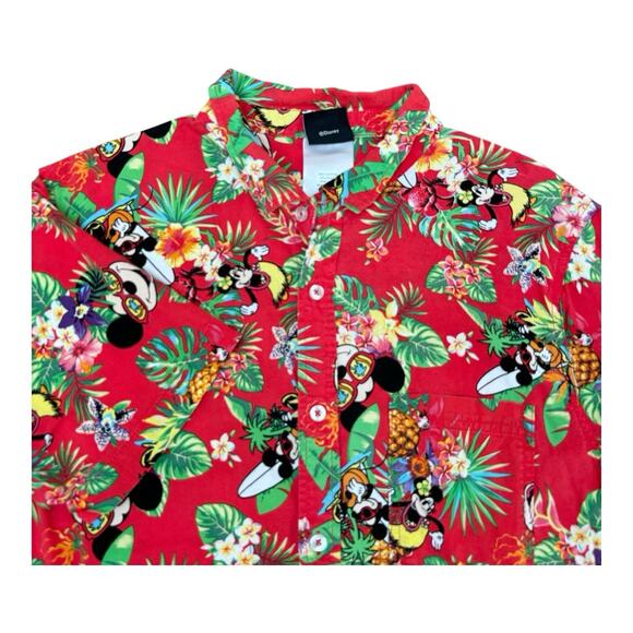 Disney Hawaiian Shirt Men's Size Large Mickey Minnie Mouse Red Short Sleeve - Picture 2 of 7